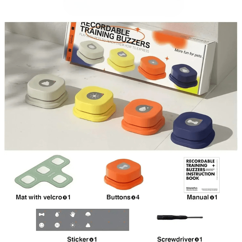 Durable talking buttons for effective dog training, providing mental stimulation & aiding senior dog communication.