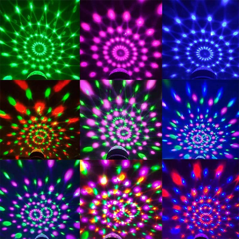 Rotating LED Party Light Bulb, E27 screw base, offering colorful disco ball effects