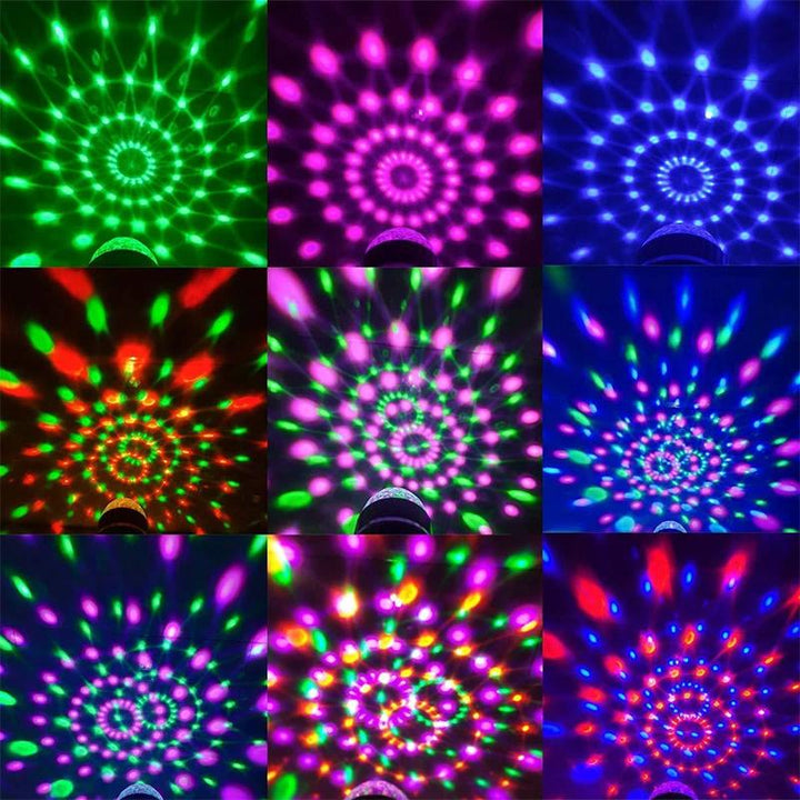 Rotating LED Party Light Bulb, E27 screw base, offering colorful disco ball effects