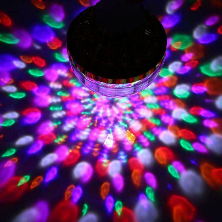 Disco Ball Effect LED Party Light Bulb, projecting colorful rotating patterns