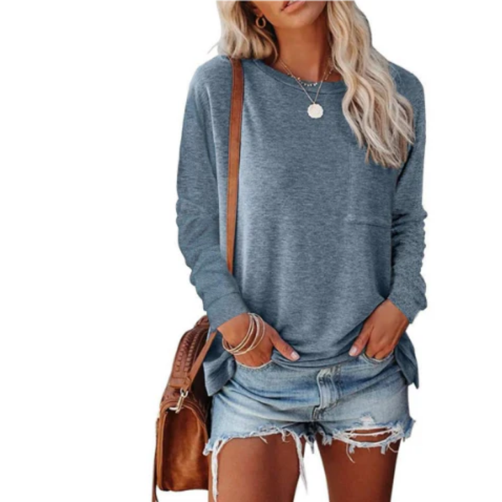 Jaxony women's long-sleeve crew neck top, a comfortable & stylish basic for all seasons & casual outfits.