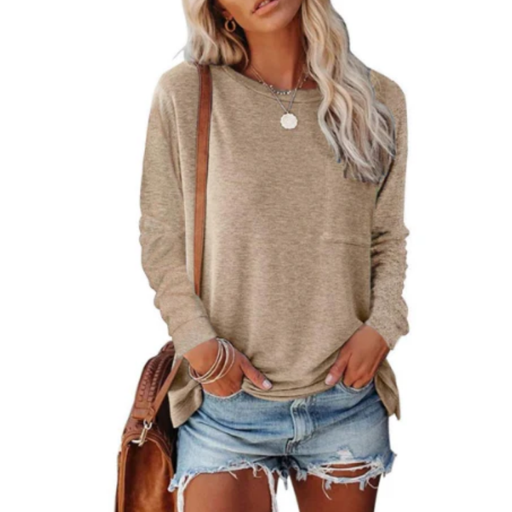 Versatile Jaxony ladies' long-sleeve top with crew neck, ideal for casual layering & everyday comfort.