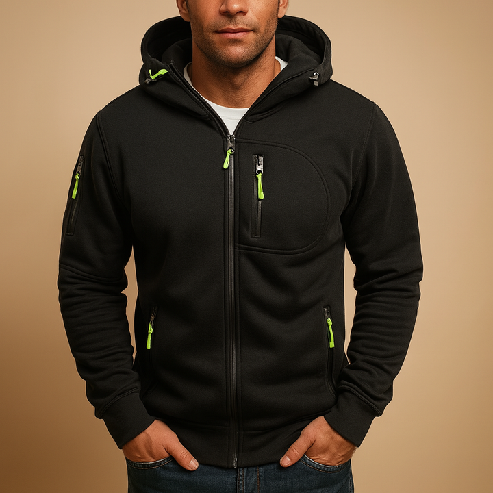 Comfortable men's everyday zip hoodie in grey. Perfect for casual wear & layering during fall and winter.