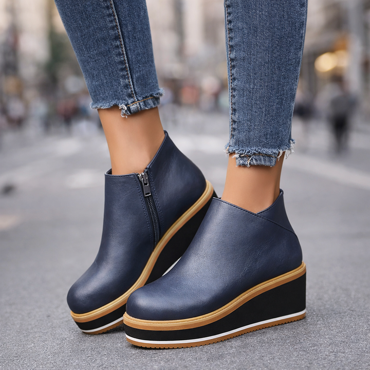 Side profile of chic women's platform footwear, showcasing orthopedic support and style