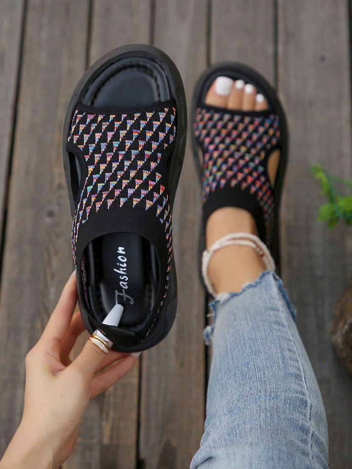 Sleek women's platform walking sandals, a fashionable and comfortable slip-on choice.