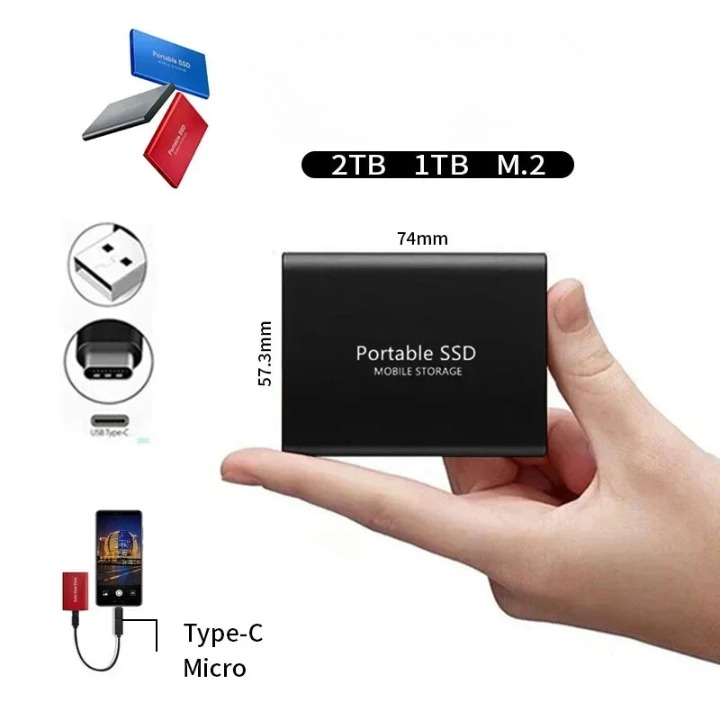 Compact 128GB portable SSD external hard drive with fast USB-C transfer for data storage.