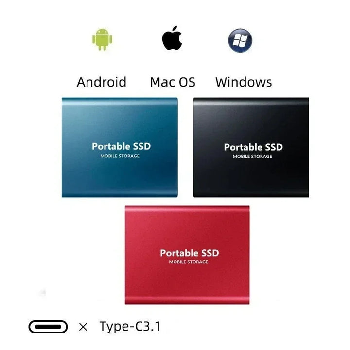 Portable 128GB SSD external drive connected to a laptop via USB-C for fast data storage.