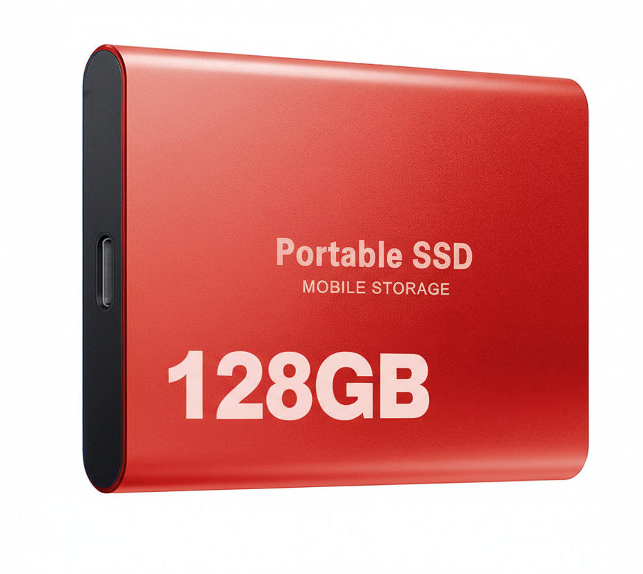 Unisex 128GB portable SSD external drive, a compact solid-state solution for fast, reliable data storage.