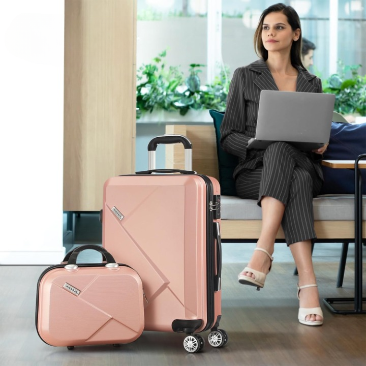 Compact 2-piece carry-on luggage set with effortless spinner wheels, perfect for travel.