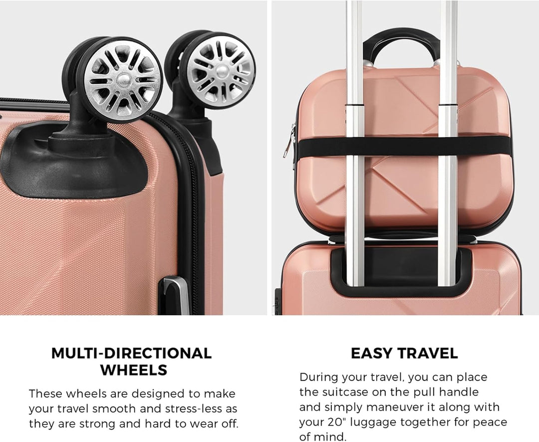 Effortless spinner wheels on this compact 2-piece carry-on luggage set for smooth travel.