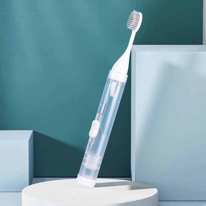 Pocket-sized dental kit: 3-in-1 travel toothbrush for camping, office, and trips