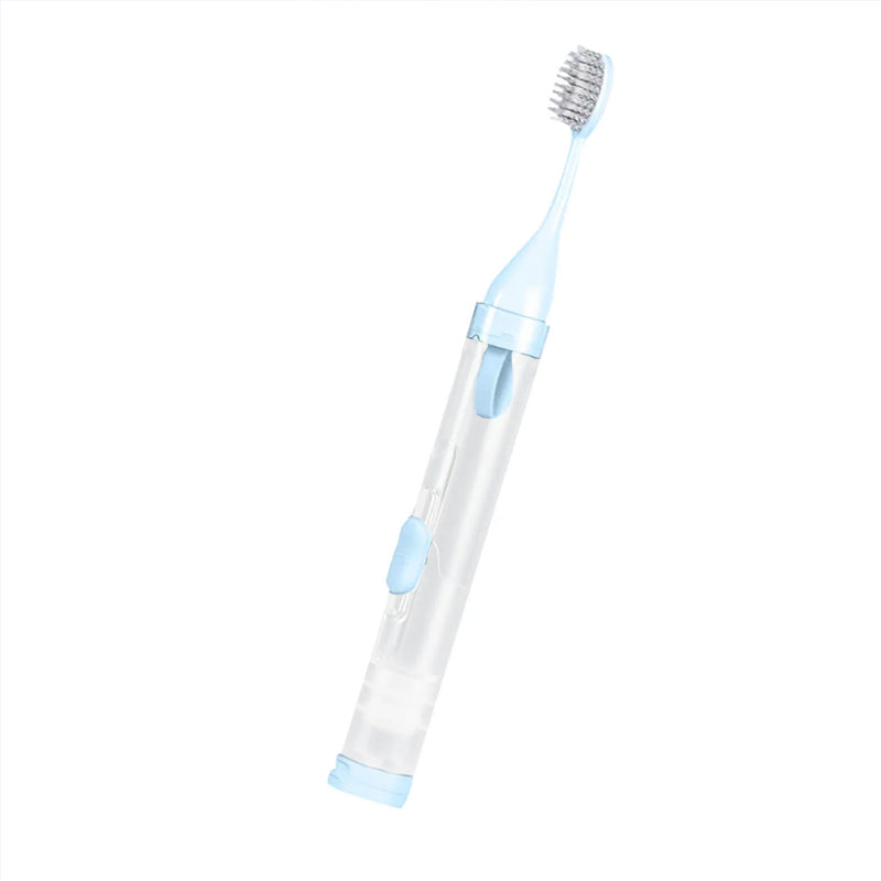 Modern folding travel toothbrush with integrated dispenser, perfect for backpackers