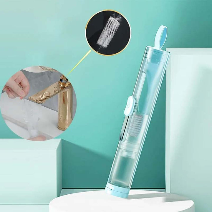 Travel-size toothbrush with built-in toothpaste holder, red, for easy packing