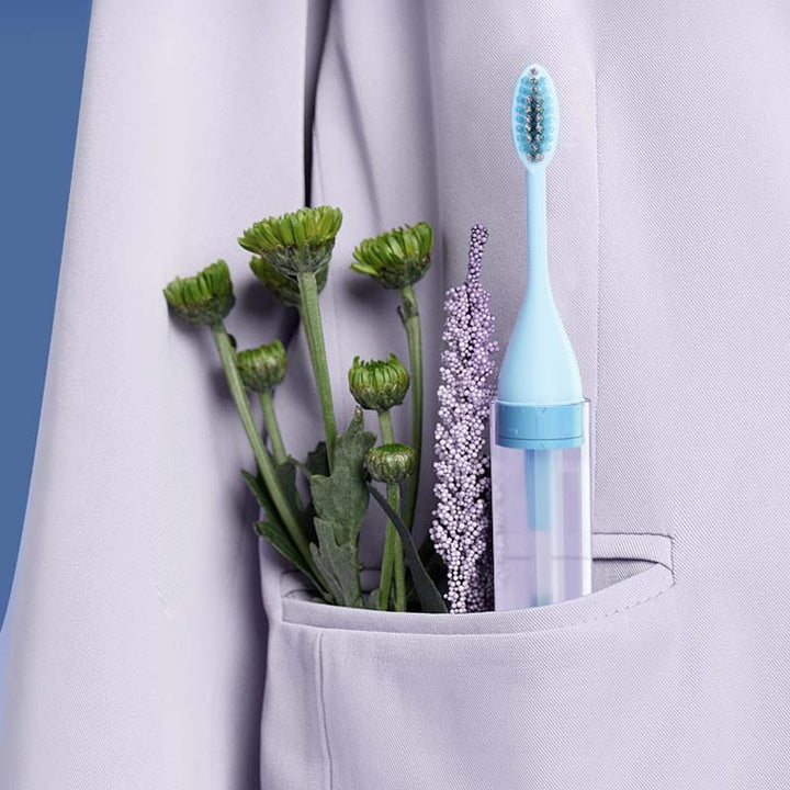 Space-saving travel toothbrush for oral health, blue, a must-have for frequent flyers