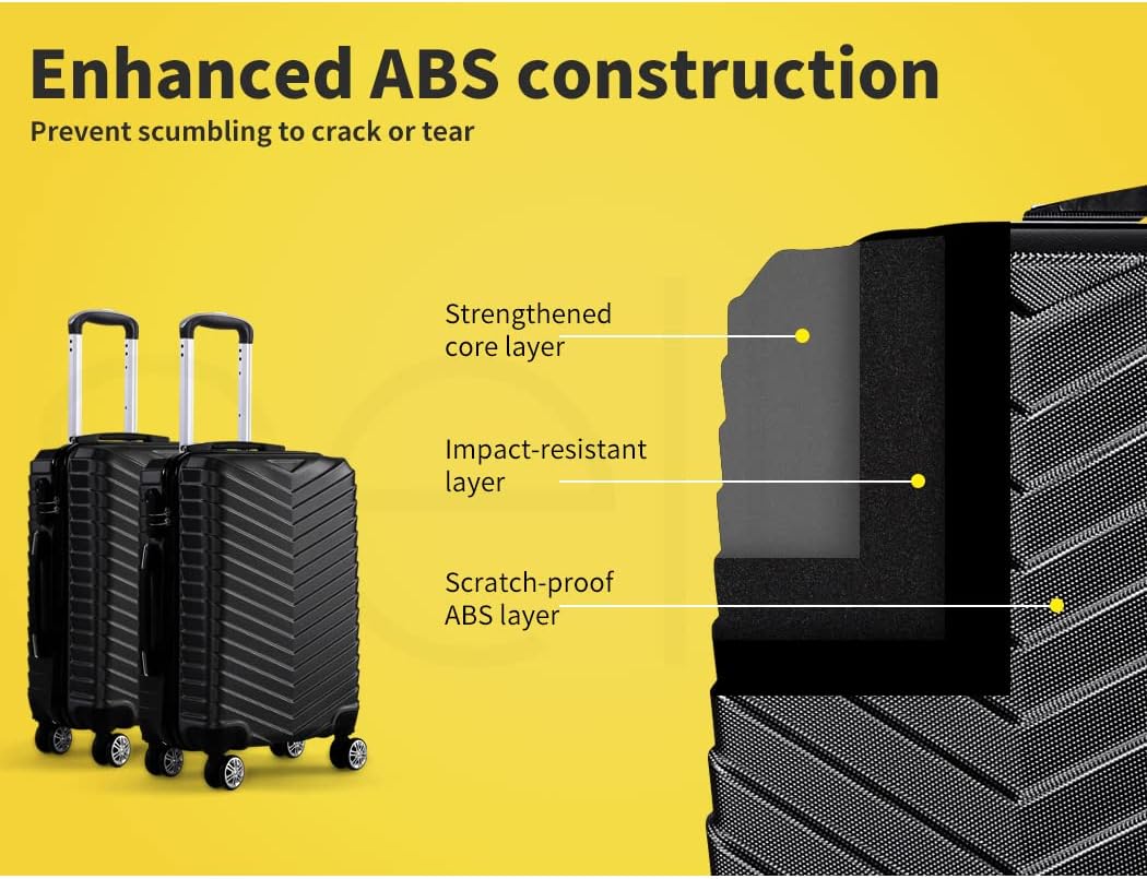 Sleek black hardshell travel luggage: a compact carry-on suitcase with robust 360° spinner wheels.