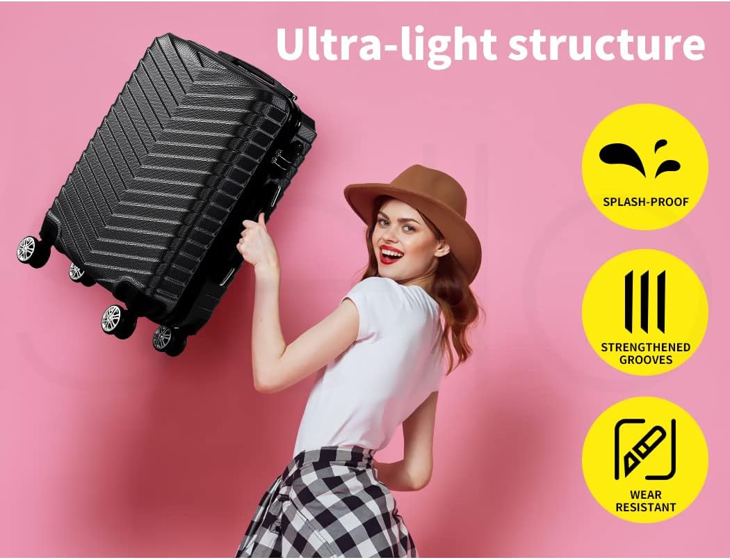 Easy-to-maneuver compact black hardshell carry-on suitcase with 360° spinner wheels for efficient travel.