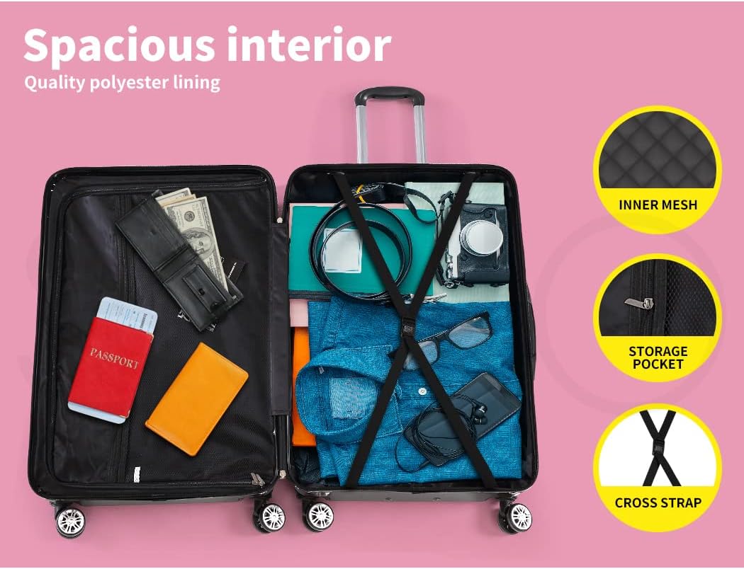 Essential black hardshell compact travel luggage, a carry-on suitcase with smooth spinner wheels.