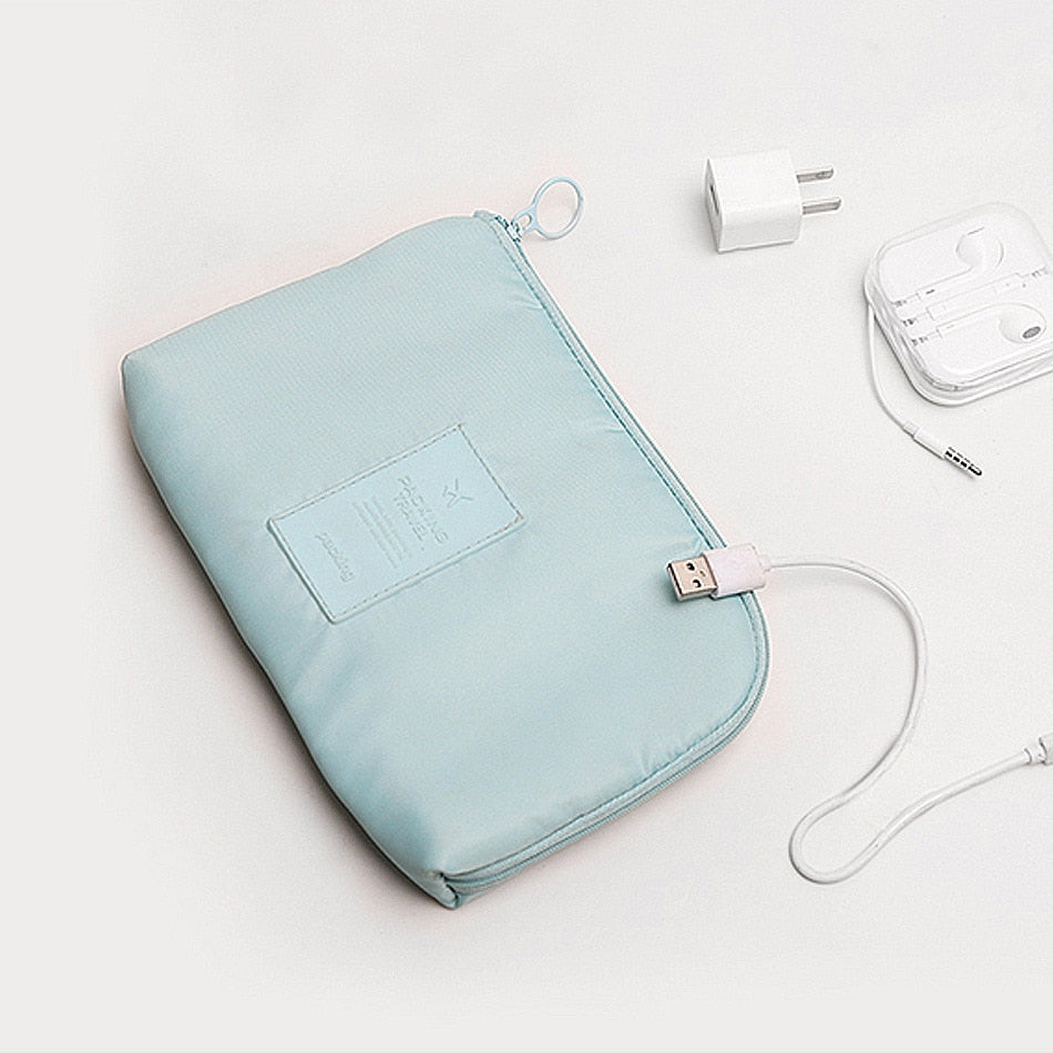 Close-up of material: robust waterproof electronics organizer, ideal for travel tech and gadget protection.