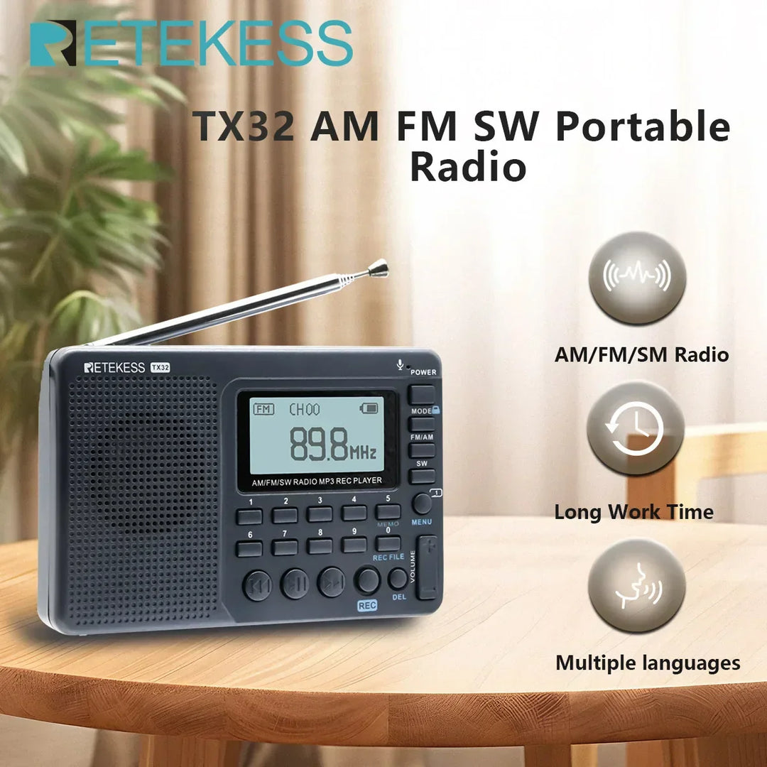Portable EchoWave multi-band radio, perfect travel gadget. USB rechargeable FM/AM/SW for outdoor adventures.