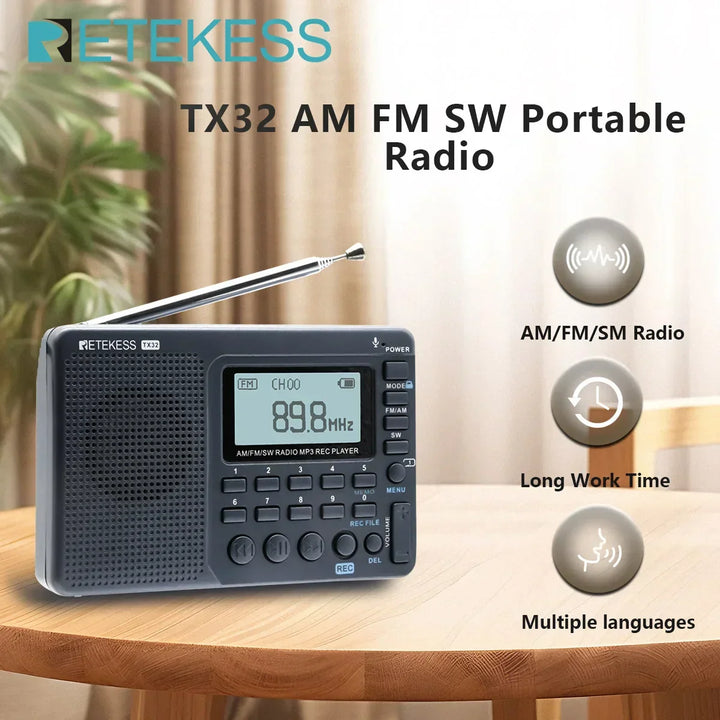 Portable EchoWave multi-band radio, perfect travel gadget. USB rechargeable FM/AM/SW for outdoor adventures.