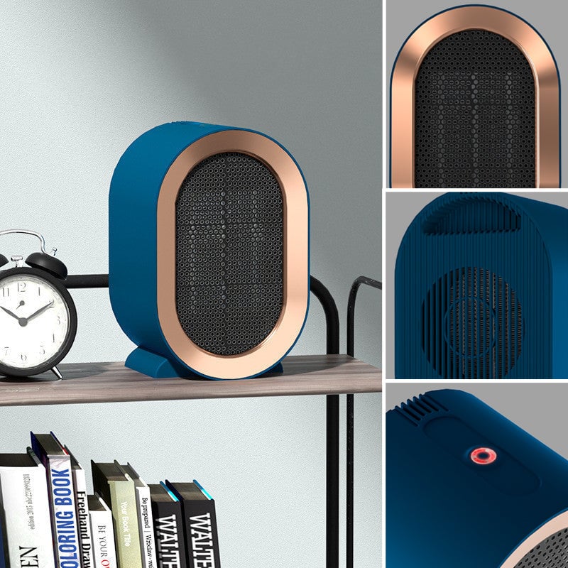 Electric space heater suitable for home office desk, portable and efficient.