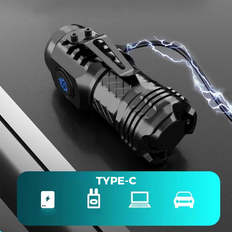 Mini LED flashlight next to common objects for scale, emphasizing its compact size