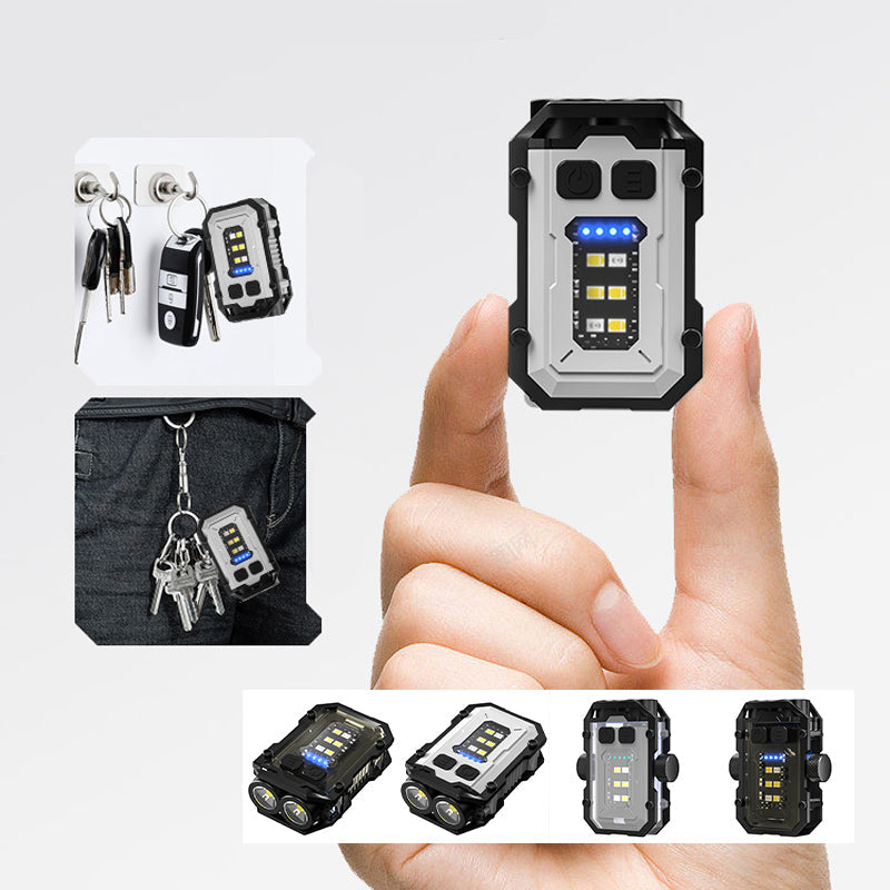 Compact rechargeable LED flashlight, ergonomic design, illustrating its easy-to-use interface and modes