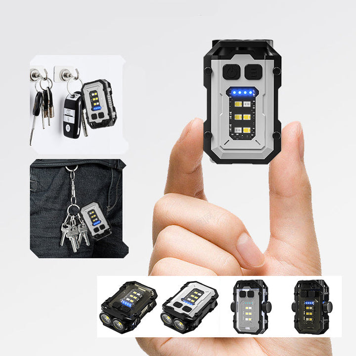 Compact rechargeable LED flashlight, ergonomic design, illustrating its easy-to-use interface and modes