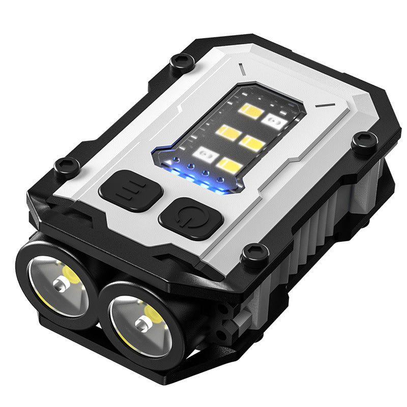 LED flashlight for camping, rechargeable & portable, shining a wide beam across a dark area