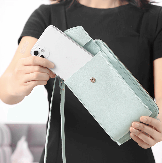 Durable PU leather women's crossbody bag, compact design, with an adjustable strap.