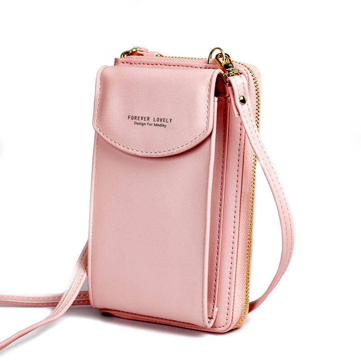 Minimalist compact PU leather crossbody bag for ladies, featuring an adjustable strap.