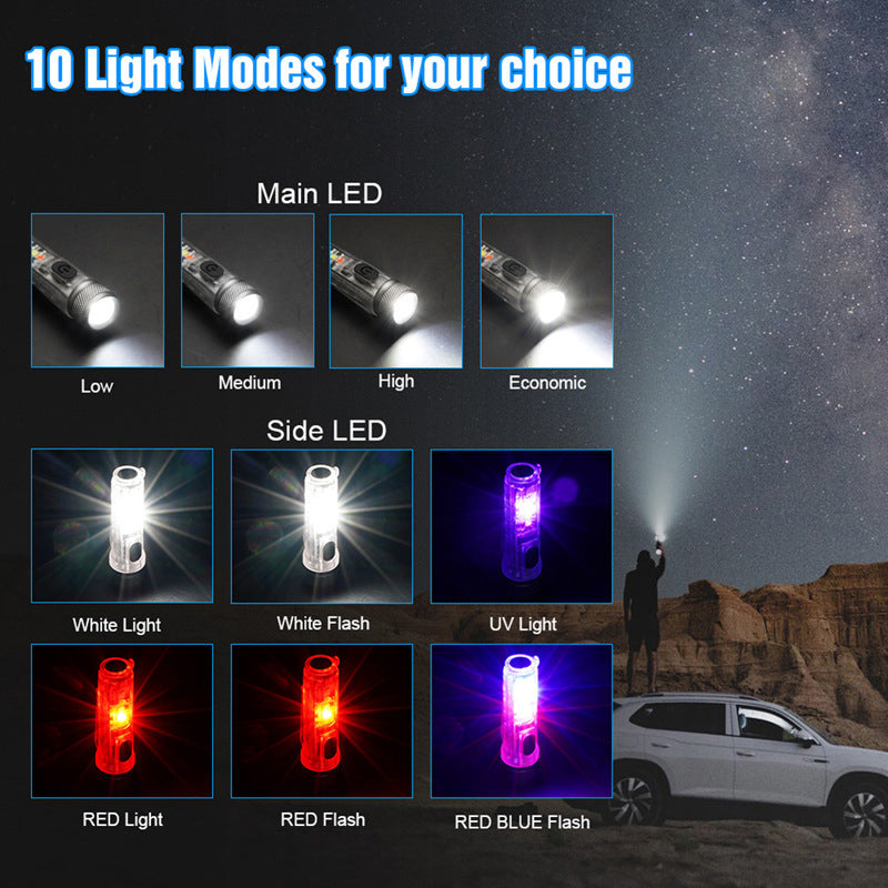 Compact rechargeable EDC flashlight, mini portable LED light for everyday carry with waterproof design.