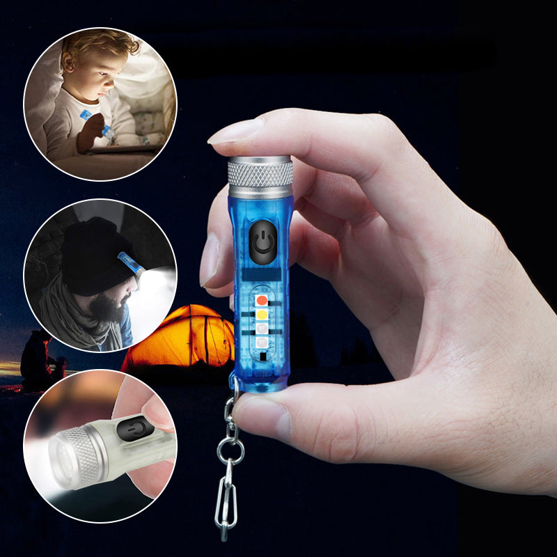 Mini portable LED flashlight, USB rechargeable, designed for convenience in everyday carry and utility.