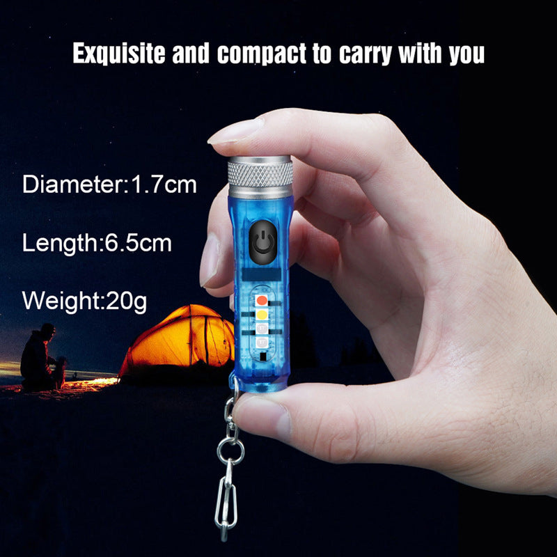 Portable mini EDC flashlight, USB rechargeable with powerful LED, ideal for outdoor and emergency use.