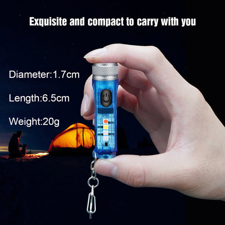 Portable mini EDC flashlight, USB rechargeable with powerful LED, ideal for outdoor and emergency use.