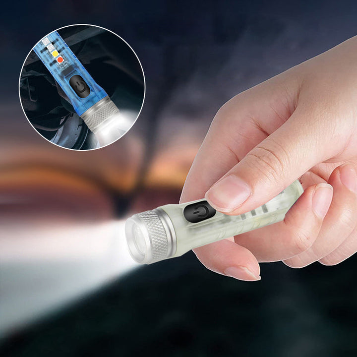 Compact rechargeable flashlight, a versatile EDC tool with powerful LED for outdoor and emergency lighting.
