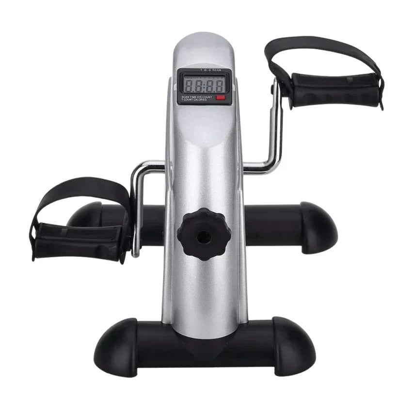 Mini exercise bike with LCD display showing stats for under-desk leg or arm exercises.