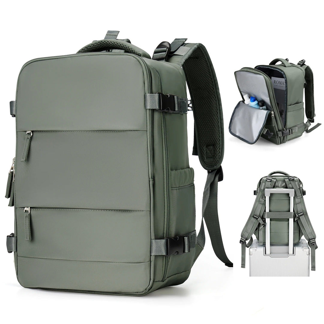 Black unisex laptop backpack, airline approved, ideal for commuters and daily essentials. Fits up to 15-inch.