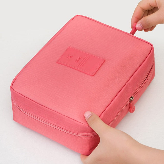 Floral print compact makeup organizer, waterproof for toiletries & beauty products.