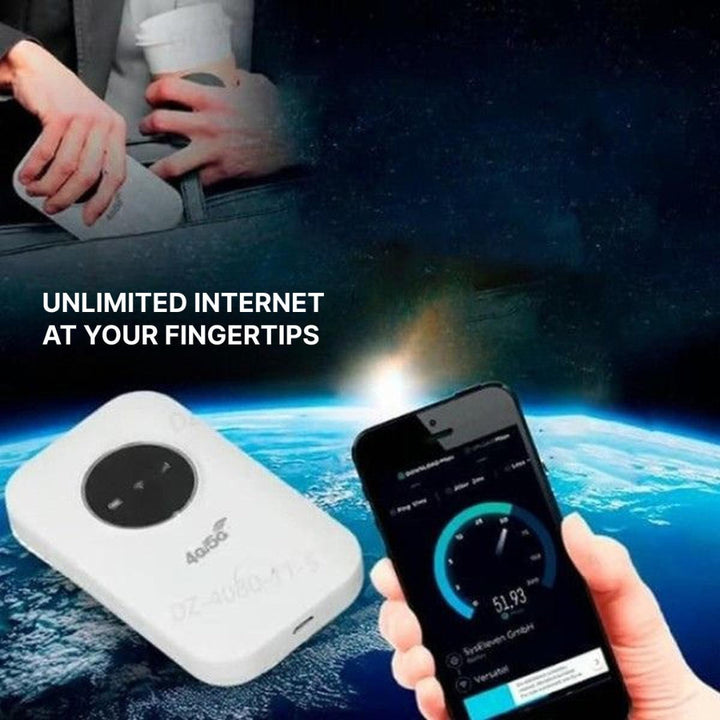 Compact white portable WiFi router & mobile hotspot for seamless travel and remote work connectivity.