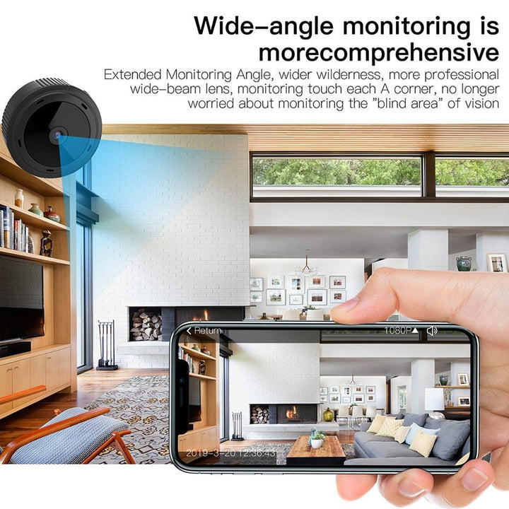 Wireless mini security camera with motion detection for remote monitoring & home security.