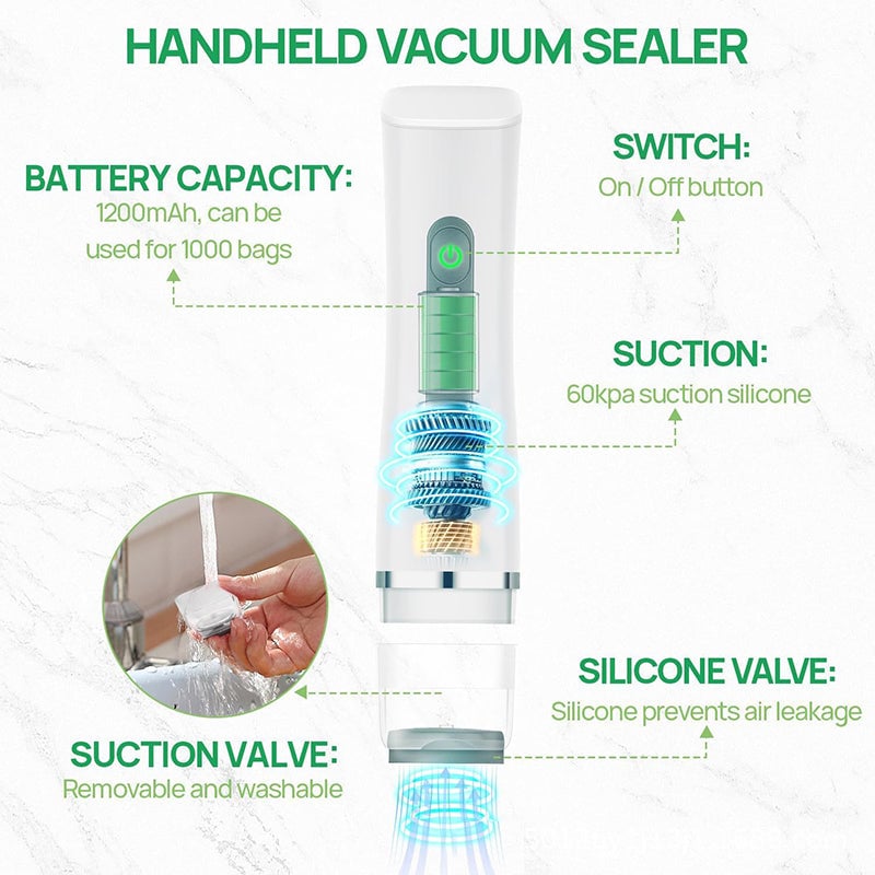 Lifestyle shot: person using the compact vacuum sealer to prepare meals for camping trip