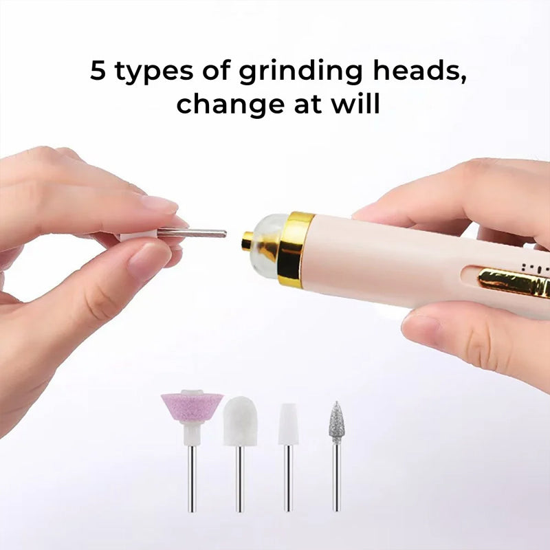 Person using electric manicure nail care set to buff and shine fingernails