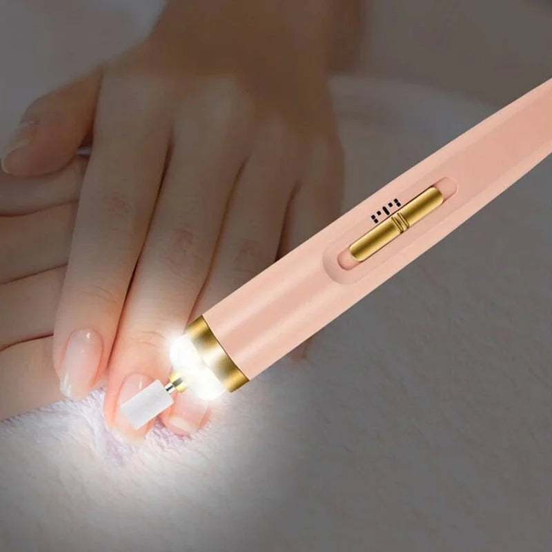 Set of diverse attachments for electric nail care, including buffers and shapers