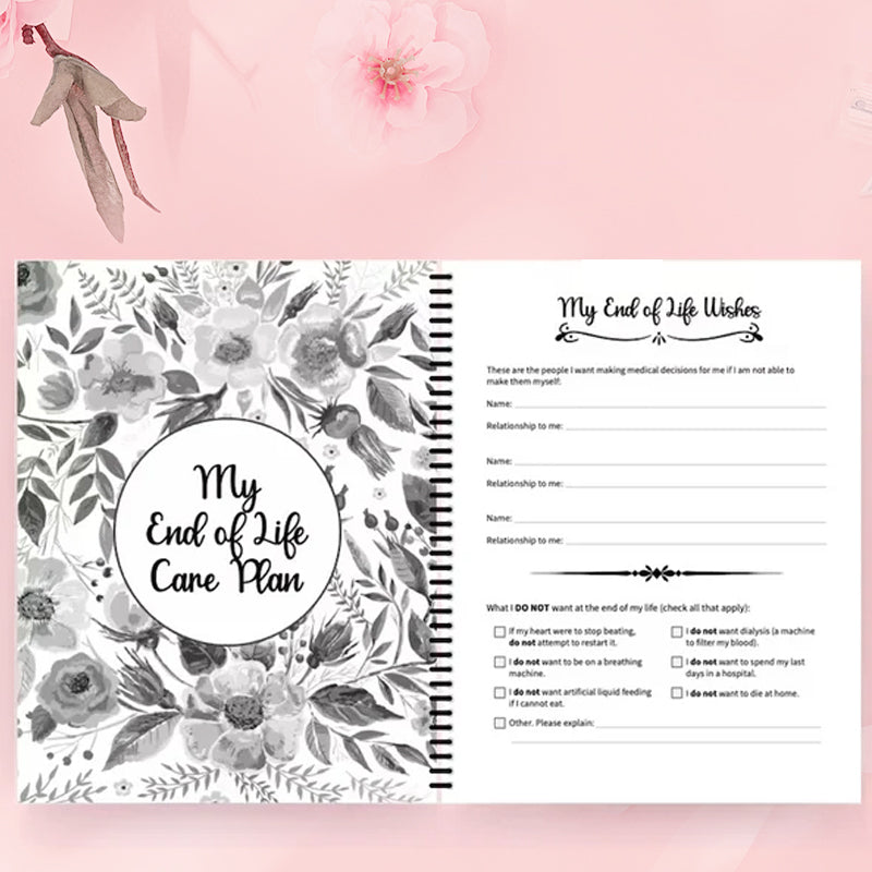 Close-up of the End-of-Life Planner's cover with title and a subtle, comforting design.