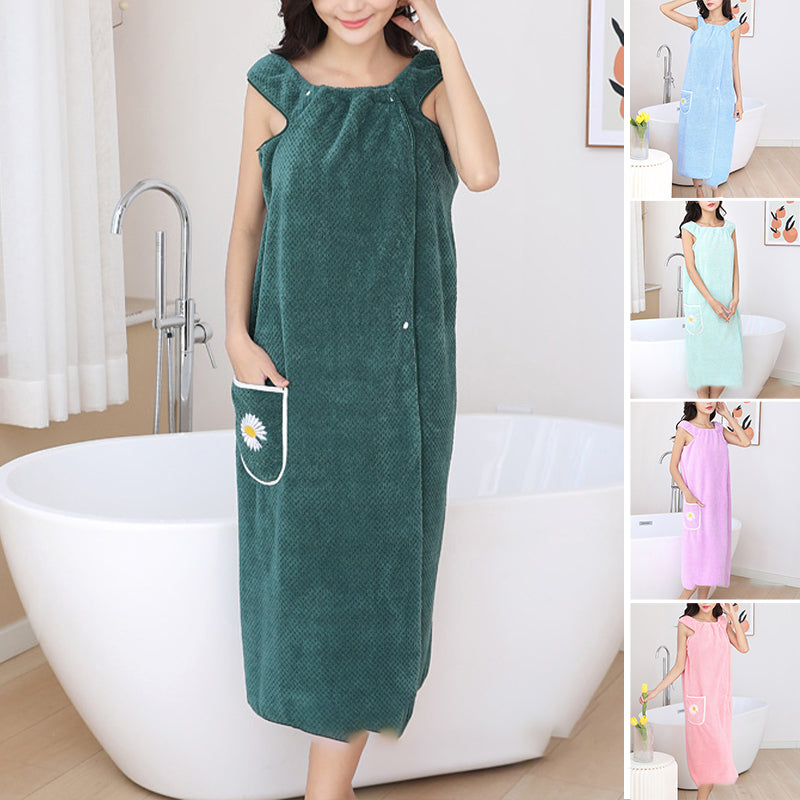 Coral fleece quick-drying wearable bathrobe towel for women, soft spa robe