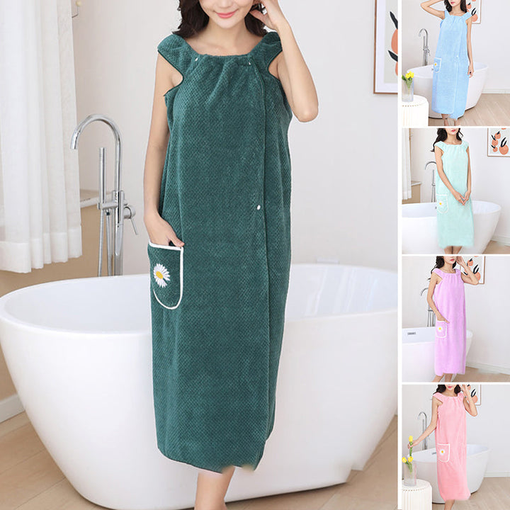 Coral fleece quick-drying wearable bathrobe towel for women, soft spa robe