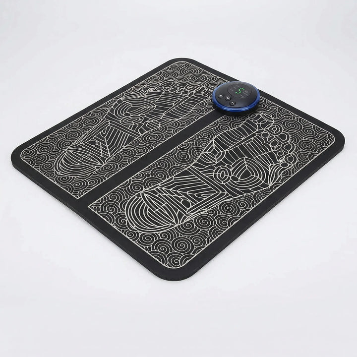 Flowique wave design cordless foot massager mat for EMS muscle stimulation, relaxation & circulation.