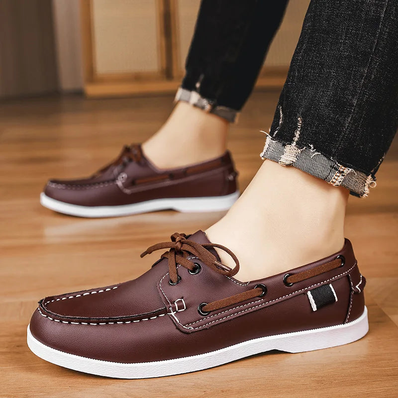 Inside view of Corvan men's deck loafers, showing the soft lining for ultimate comfort in casual shoes.