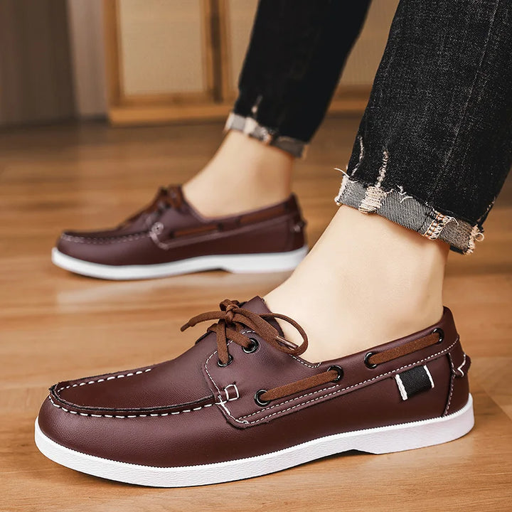 Inside view of Corvan men's deck loafers, showing the soft lining for ultimate comfort in casual shoes.